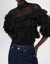 Ulla Johnson - Corinna Mock Neck Tiered Ruffle Top