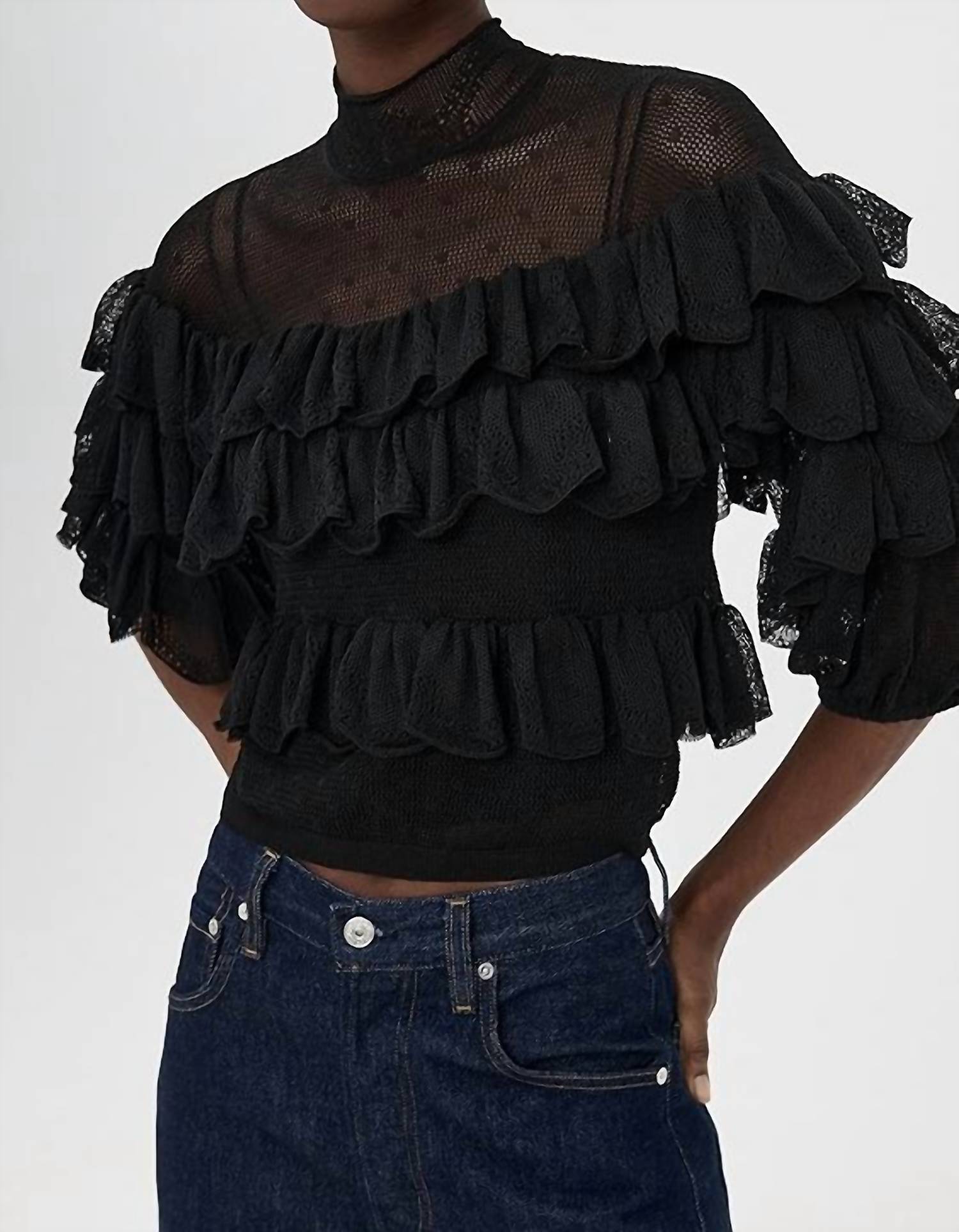 Ulla Johnson - Corinna Mock Neck Tiered Ruffle Top