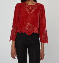 LOVE THE LABEL Alina Velvet Top in american beauty - women's blouse