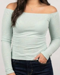HYFVE Off Shoulder Top in mint green - women's long sleeve top
