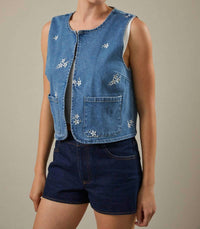 Sunday Edition - Flower Embroidered Pocket Vest