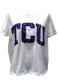 QUEEN OF SPARKLES Tcu Jeweled Letter Tee in white - women's t-shirt - view 5