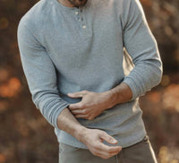 The Normal Brand Puremeso Everyday Henley Tee in athletic grey - men's long sleeve top