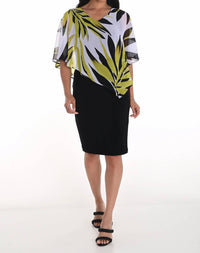 Frank Lyman - Asymmetric Leaf Chiffon Overlay Dress