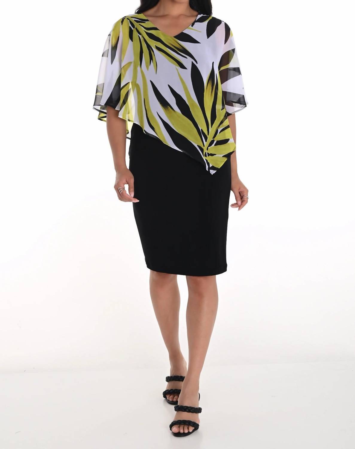 Frank Lyman - Asymmetric Leaf Chiffon Overlay Dress