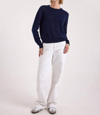 Brodie Cashmere Hilda Heart Pointelle Cashmere Crewneck Jumper in navy - women's sweater