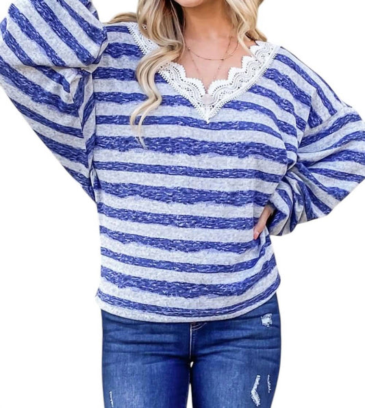 And The Why - Striped Lace Detail V Neck Top