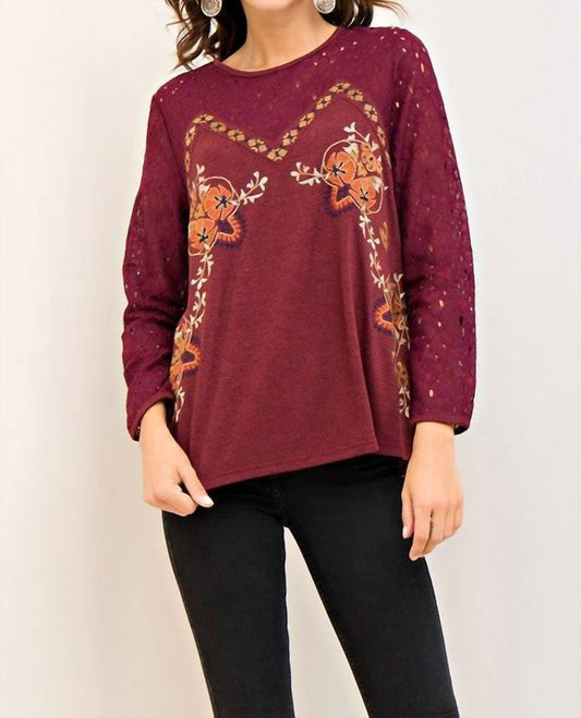Entro - Embroidered Floral Eyelet Lace Blouse