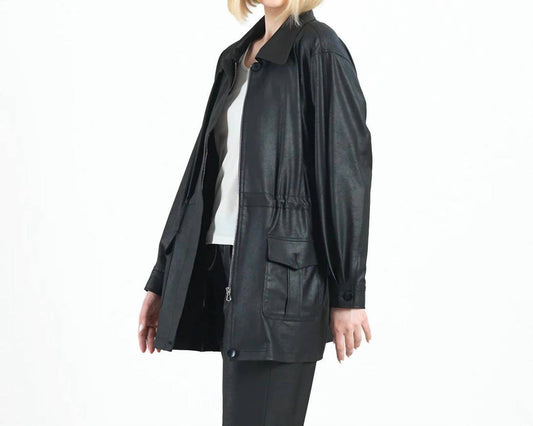 Clara Sun Woo - Liquid Leather Drawstring Waist Utility Jacket