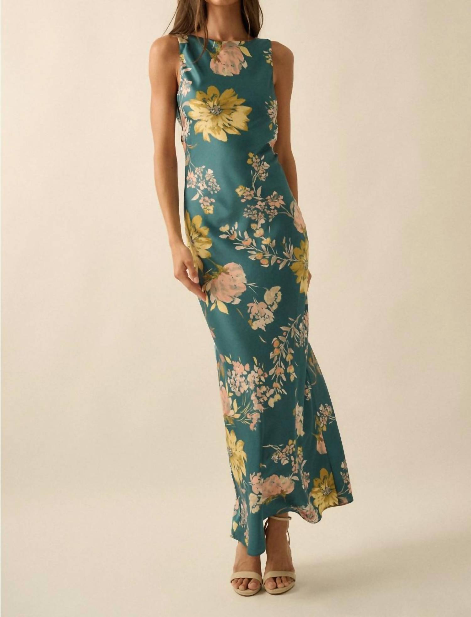 Promesa - Claudia Floral Satin Cowl Back Maxi Dress