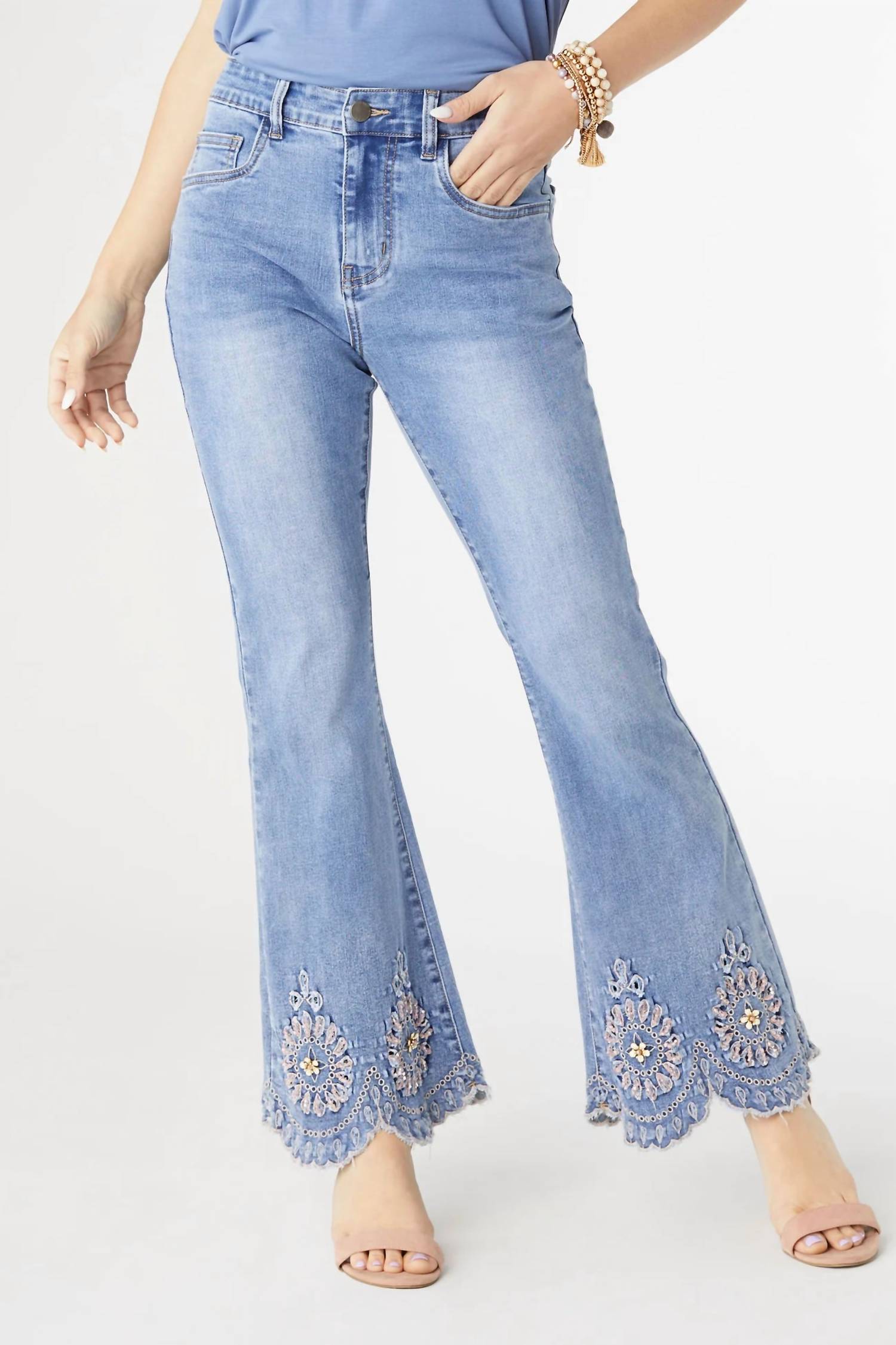 Coco + Carmen - Everstretch Flare With Hand Bead Embroidered Jean