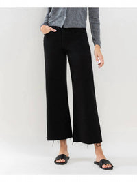 Lovervet - Plus High Rise Raw Hem Crop Jet Wide Leg Jean