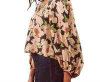 THE GREAT. Women's The Magpie Top in victorian rose print - women's blouse - detail view