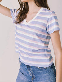 Chaser Gimlet Tee in pastel stripe - women's t-shirt - detail view