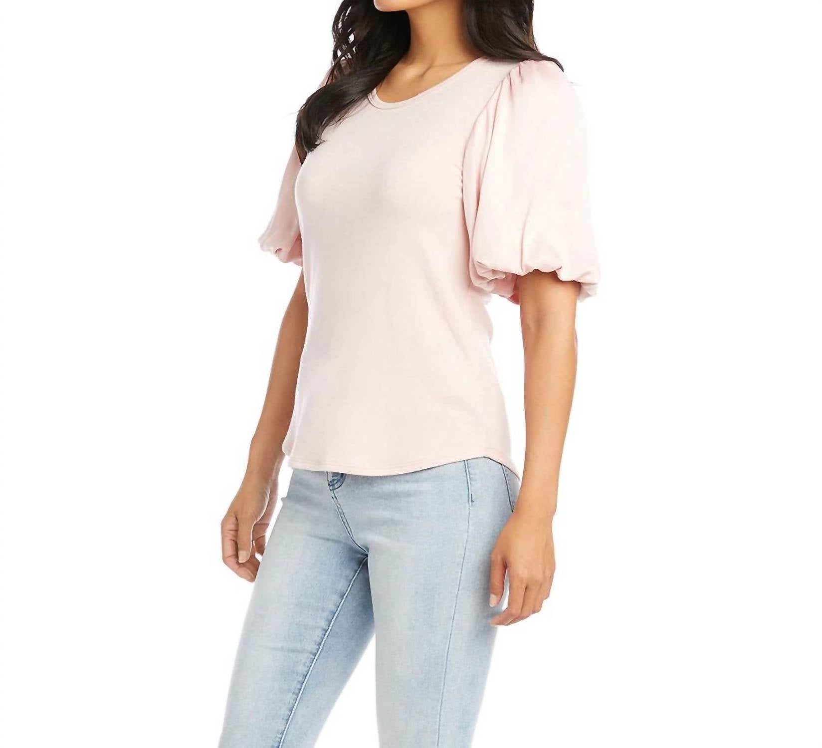 Karen Kane Peyton Satin Contrast Short Sleeve Top in pale pink - women's shirt - alternate view