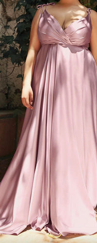 Ladivine Long Satin V-neck Dress in mauve - women's dress