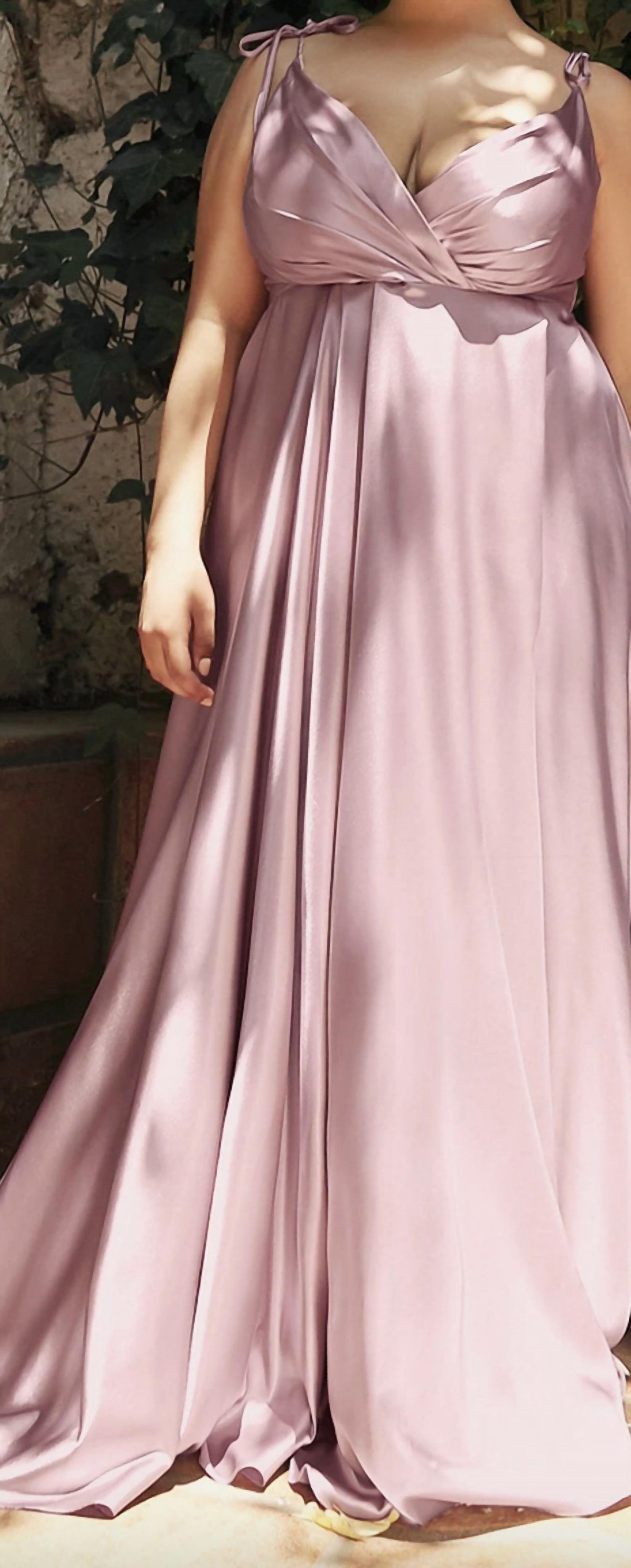 Ladivine Long Satin V-neck Dress in mauve - women's dress