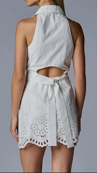 Hevron Domino Dress in eyelet white - women's dress - alternate view