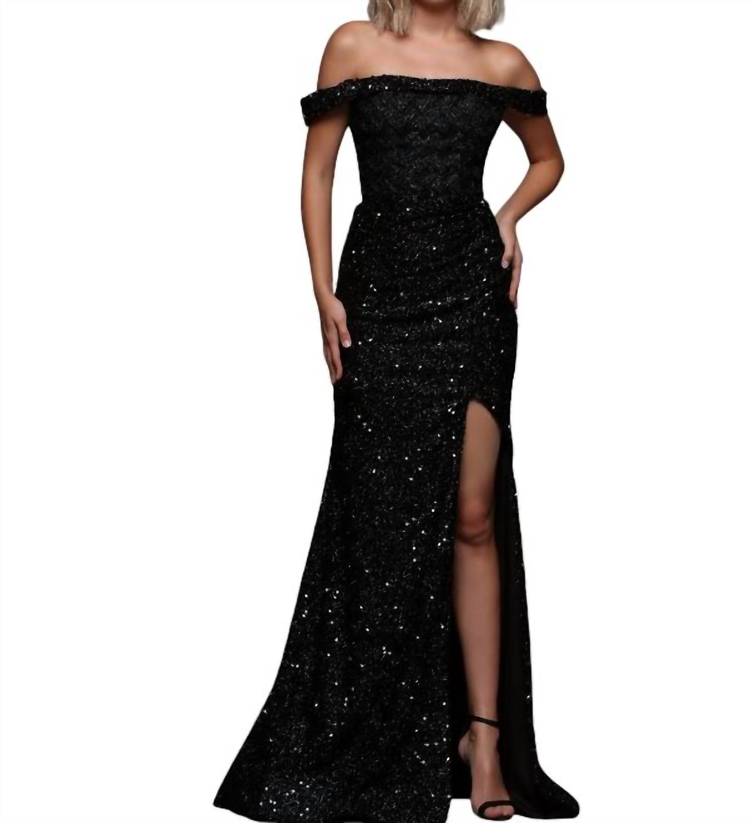 Candice - Off The Shoulder Slit Sequin Gown