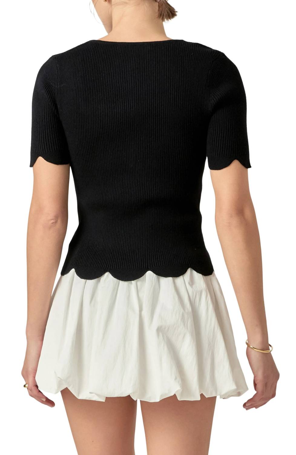 English Factory - Scallop Hem Square Neck Rib Sweater