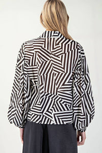 Ee:Some - Printed Bubble Sleeve Button Down Top
