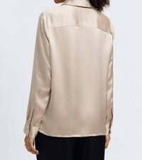 Foxcroft Bianca Beyond Silk Long Sleeve Shirt Top in champagne - women's blouse - detail view