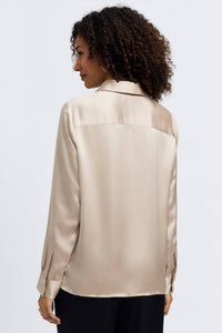 Foxcroft Bianca Beyond Silk Long Sleeve Shirt Top in champagne - women's blouse - alternate view
