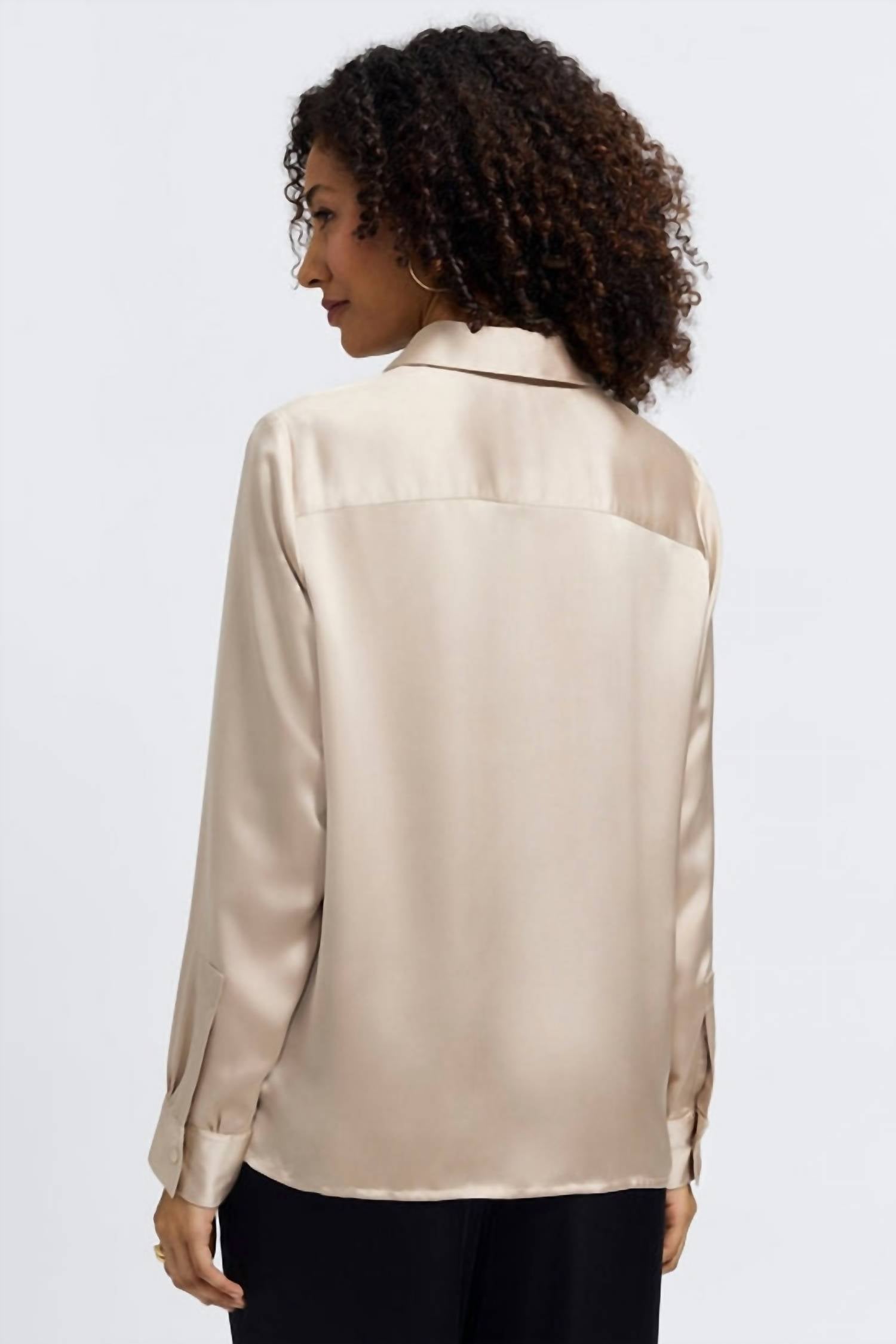 Foxcroft Bianca Beyond Silk Long Sleeve Shirt Top in champagne - women's blouse - alternate view