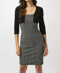 Joseph Ribkoff Plaid Print 3/4 Sleeves Sheath Dress in black white - women's dress