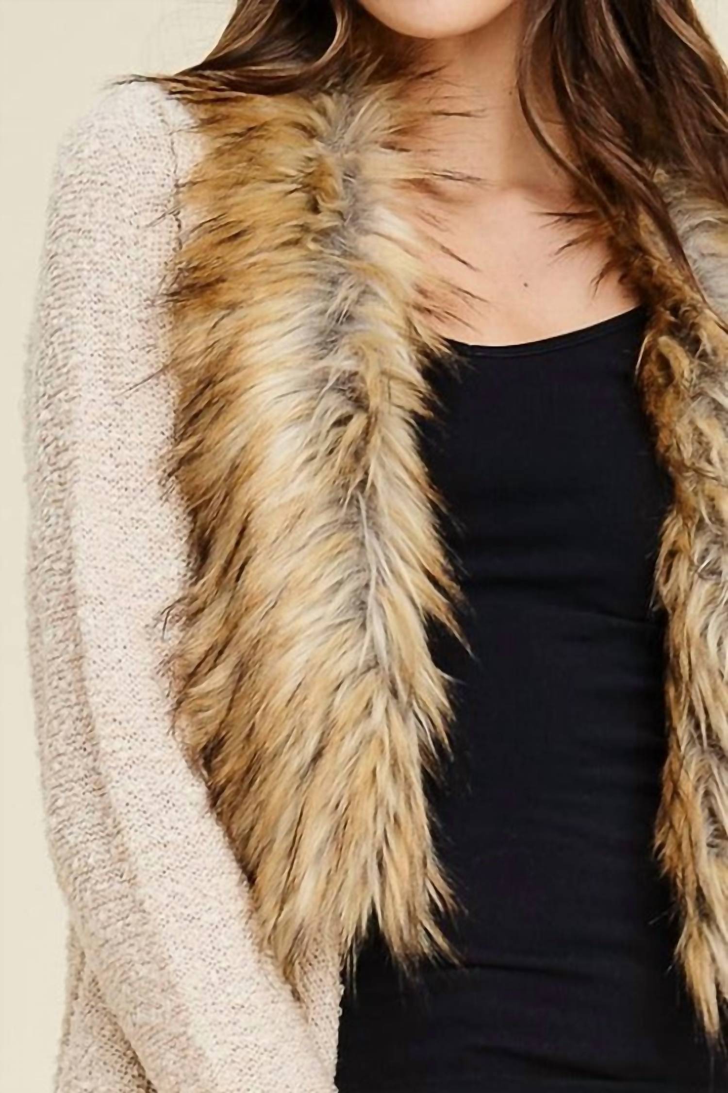 Staccato - Faux Fur Trim Waterfall Sweater