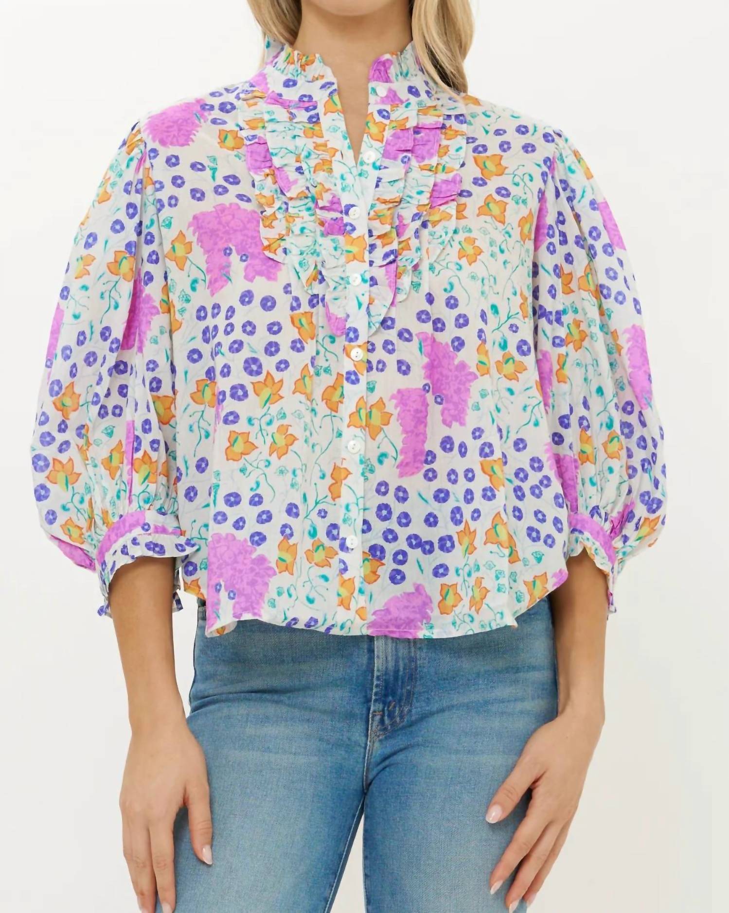 Oliphant - Ruffle Front Button Blouse