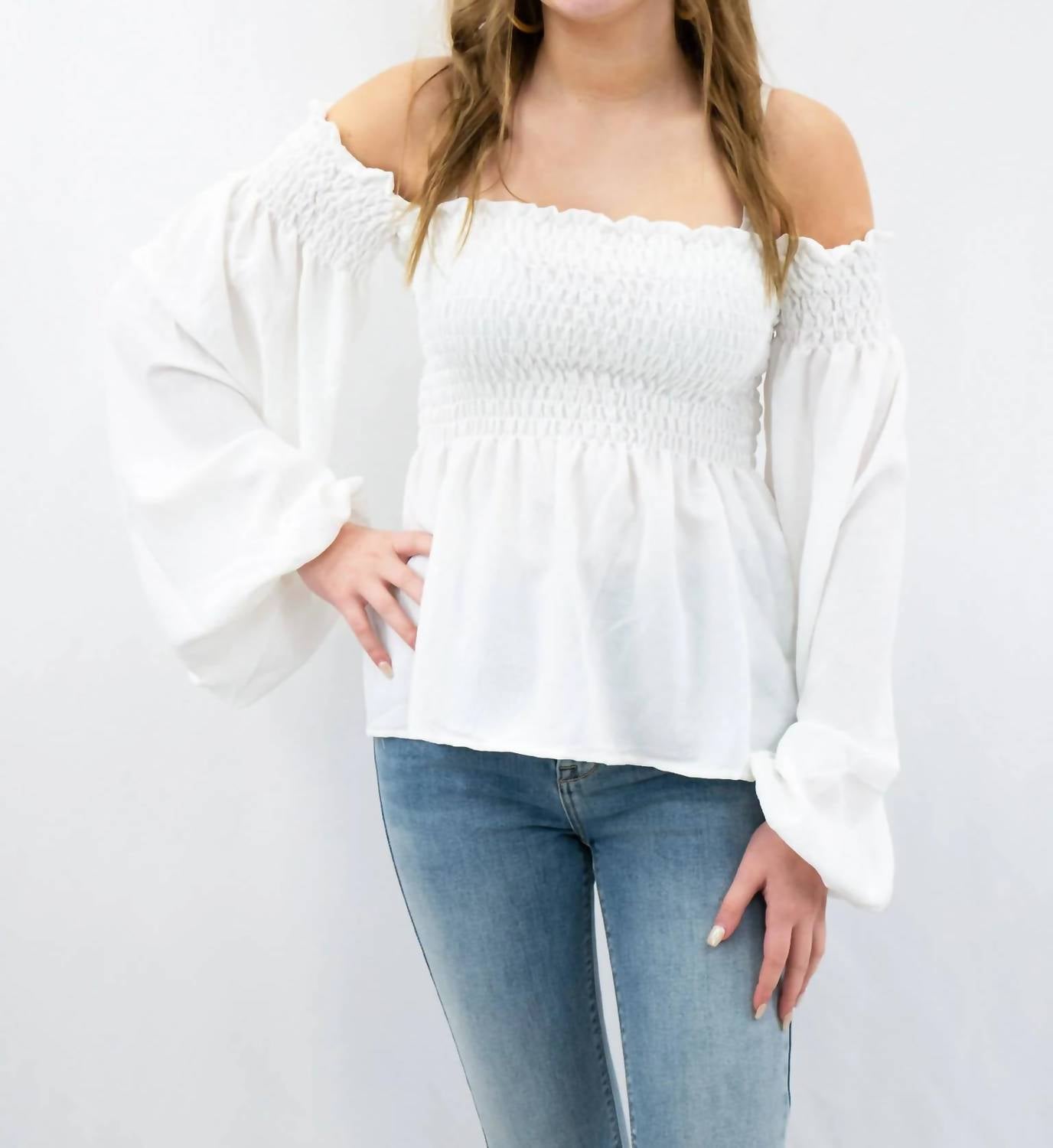 Bibi - Long Sleeve Smocked Top
