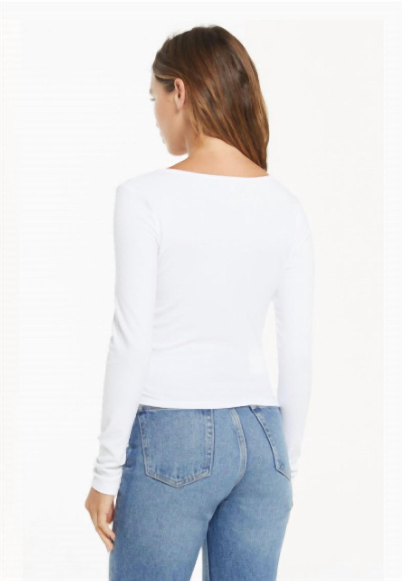 Z Supply Peyton Cardigan Top in white - women's long sleeve top - detail view