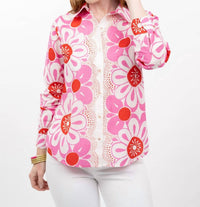 Ivy Jane Pop Flower Border Top in pink - women's blouse - detail view