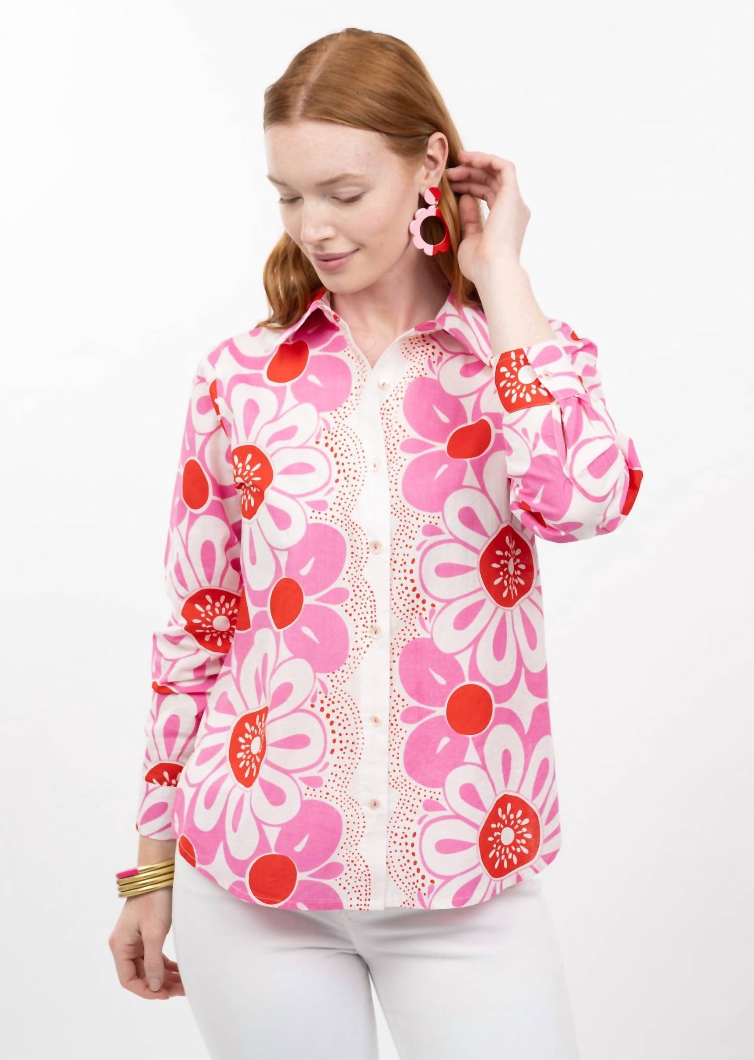 Ivy Jane Pop Flower Border Top in pink - women's blouse - alternate view