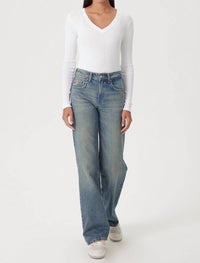 GOLDIE Valerie Long Sleeve V Neck Top in white - women's long sleeve top
