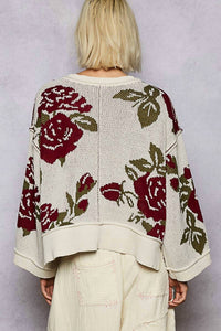 Pol - Long Sleeve Contrast Floral Sweater Top