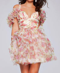 Jovani - Empire Waist Floral Fit And Flare Dress