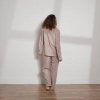 The Sleep Code Women's Ticking Stripe Long Pj Set in brown white - women's item - detail view