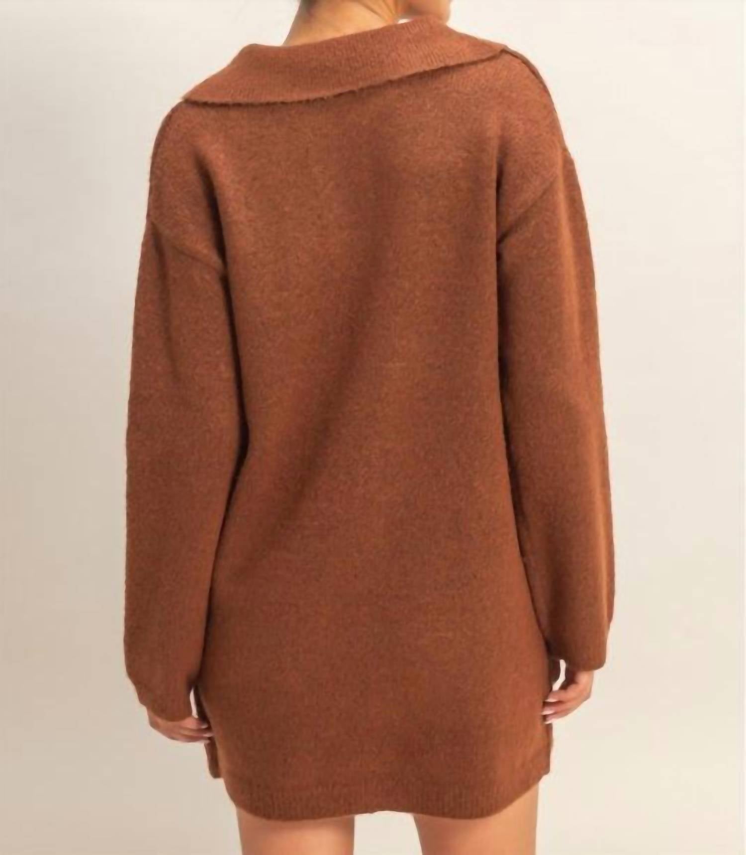 HYFVE Polo Long Sleeve Sweater Dress in chestnut - women's dress - detail view
