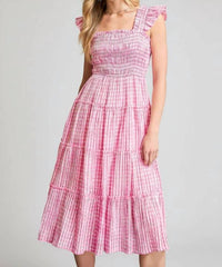 Umgee - Gingham Smocked Midi Dress
