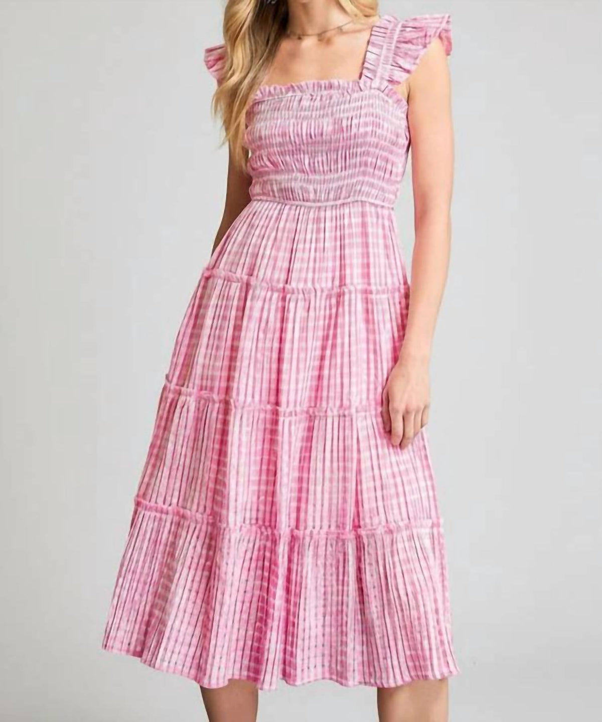 Umgee - Gingham Smocked Midi Dress