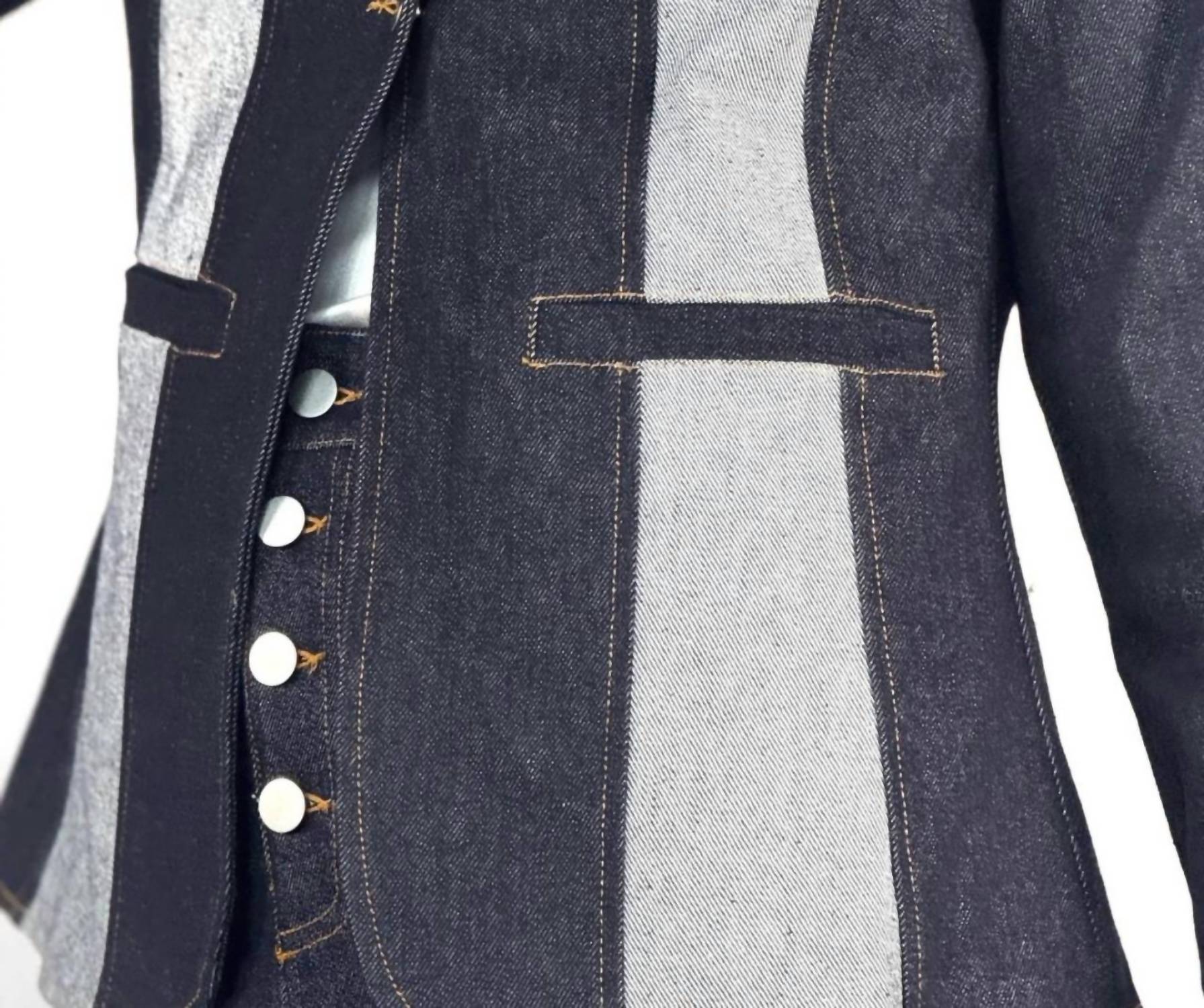 Stylewe - Long Denim Patchwork Blazer Jacket