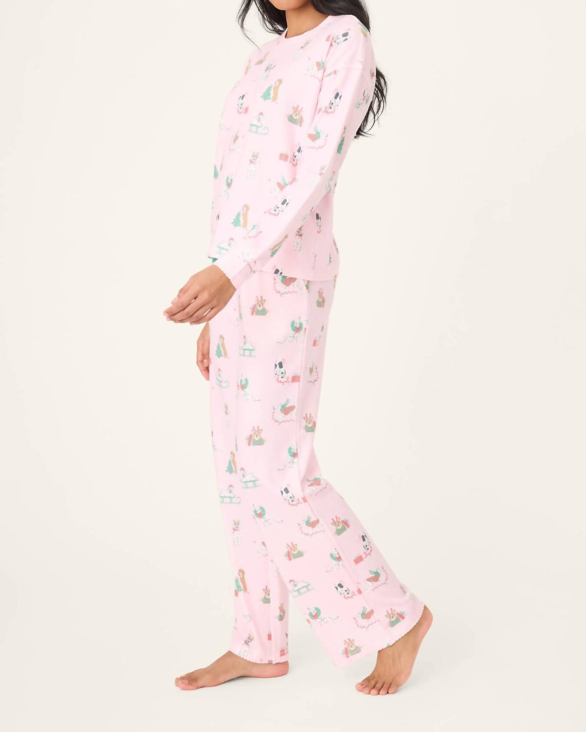 PJ Salvage Peace And Pawlidays Dog Print Pants Set in pink - women's sleepwear - detail view
