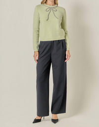 English Factory Bow Sweater Top in mint - women's sweater