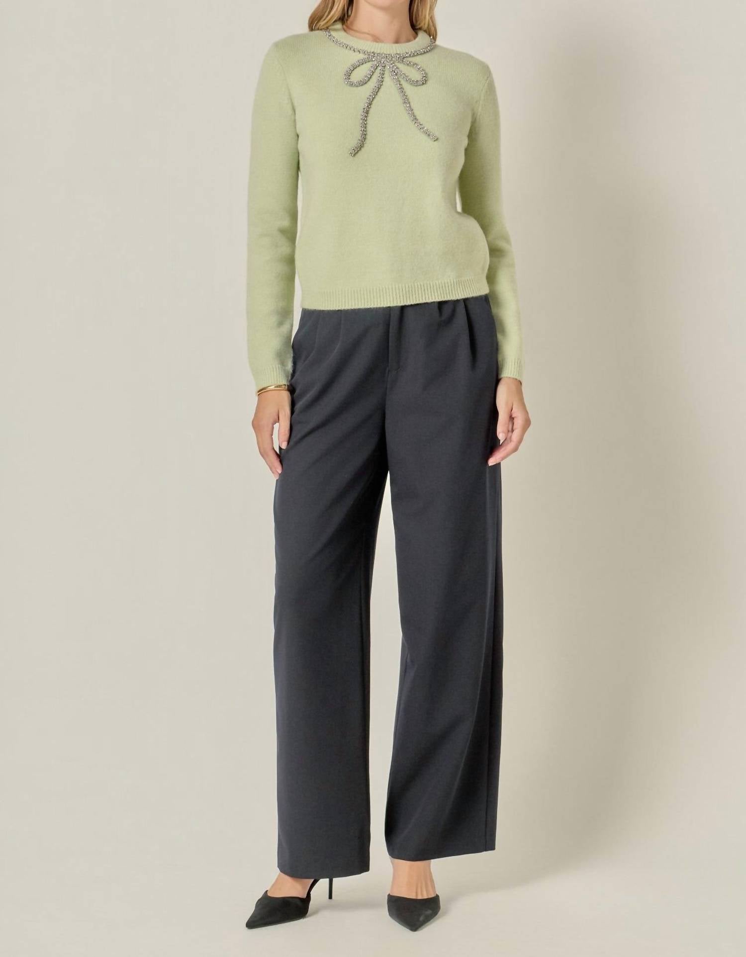 English Factory Bow Sweater Top in mint - women's sweater