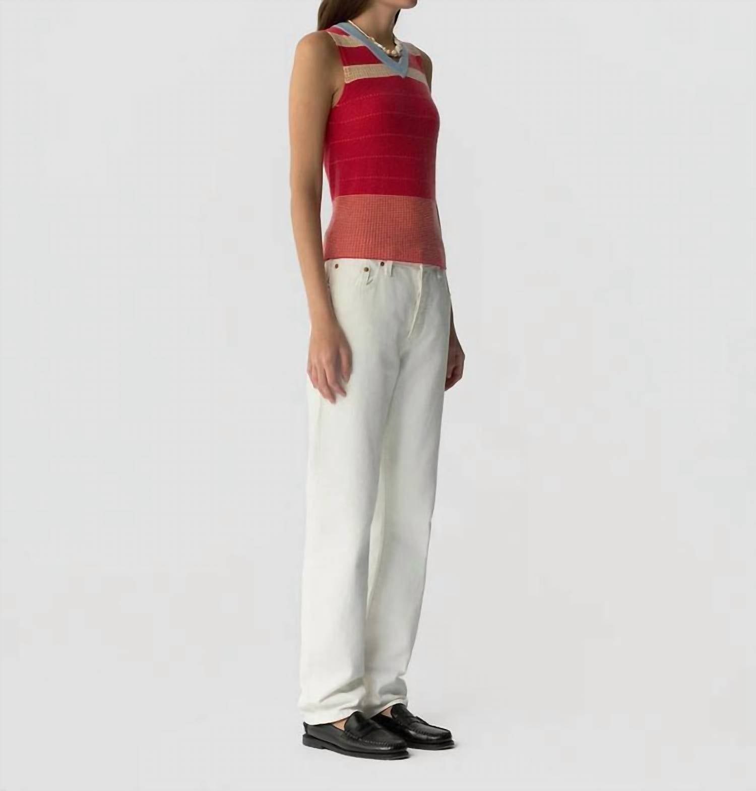 Guest In Residence Collegiate Stripe Vest in residence collegiate stripe vest in scarlet combo - women's jacket - alternate view
