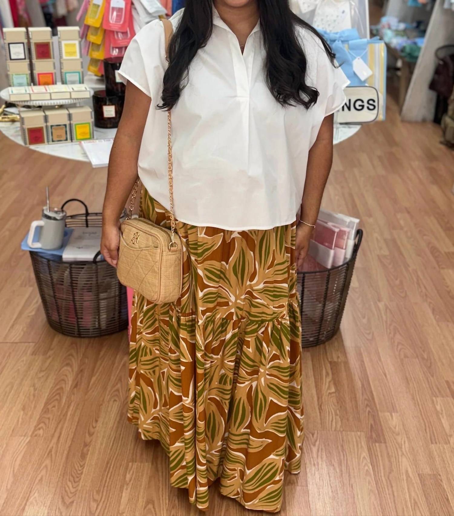 Karlie - Desert Palm Smock Tier Maxi Skirt