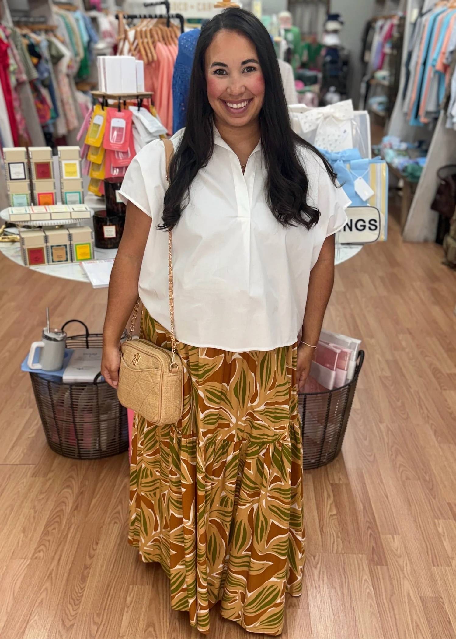Karlie - Desert Palm Smock Tier Maxi Skirt