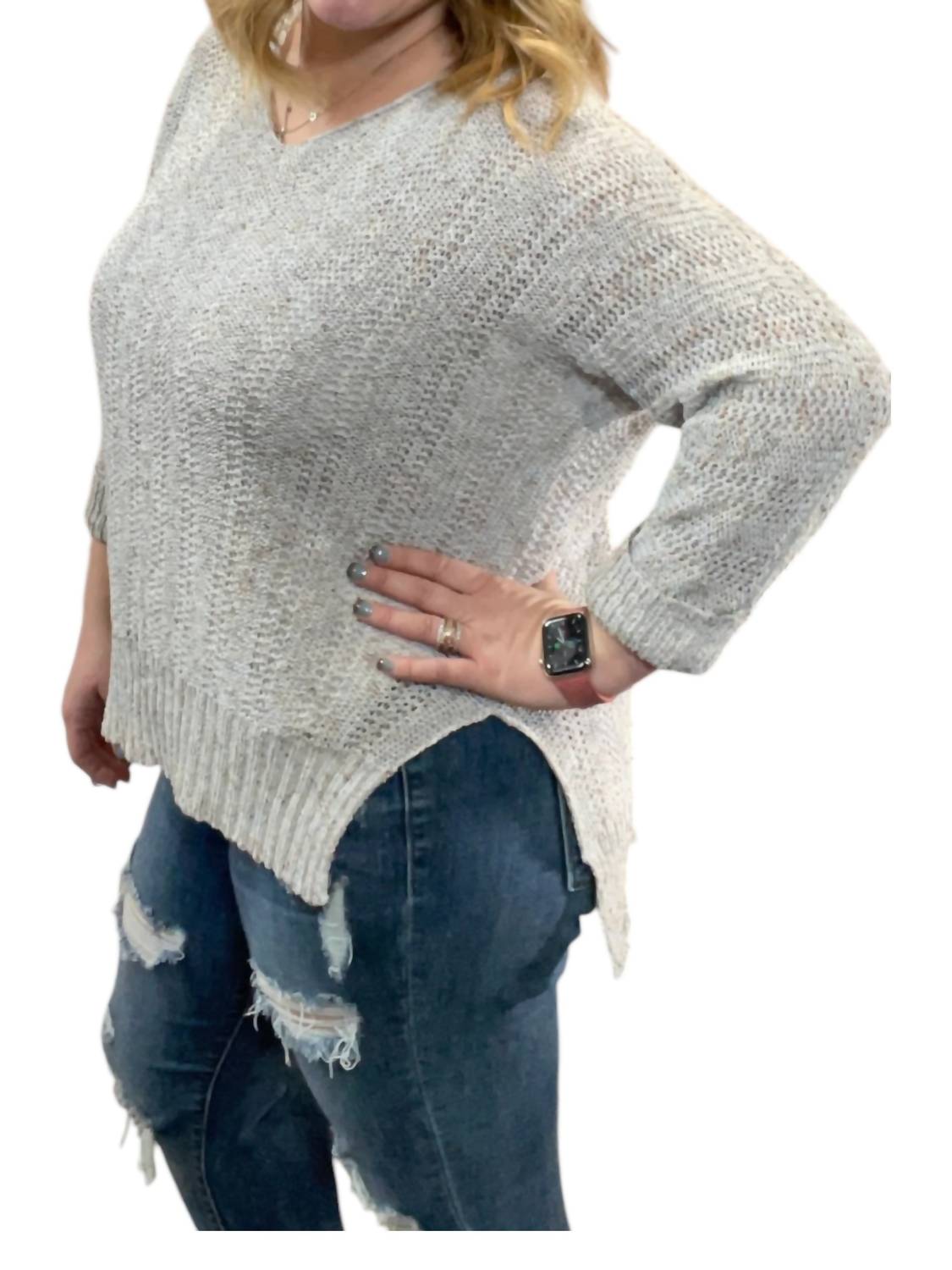 She + Sky - 3/4 Sleeve Yarn Pullover Sweater